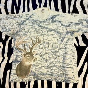 Vintage Used (Mainly) Wisconsin Map / Deer T shirt